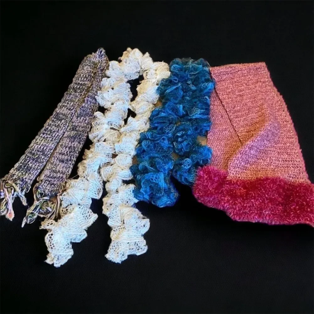 4 Handmade knitted, crocheted, scarfs bundle of 4